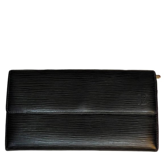 Authentic Louis Vuitton Long 7.5"x4" Black Epi Sarah Wallet Made in Spain CA0956